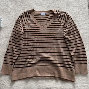 Old Navy Tan and Black Striped V-Neck Sweater